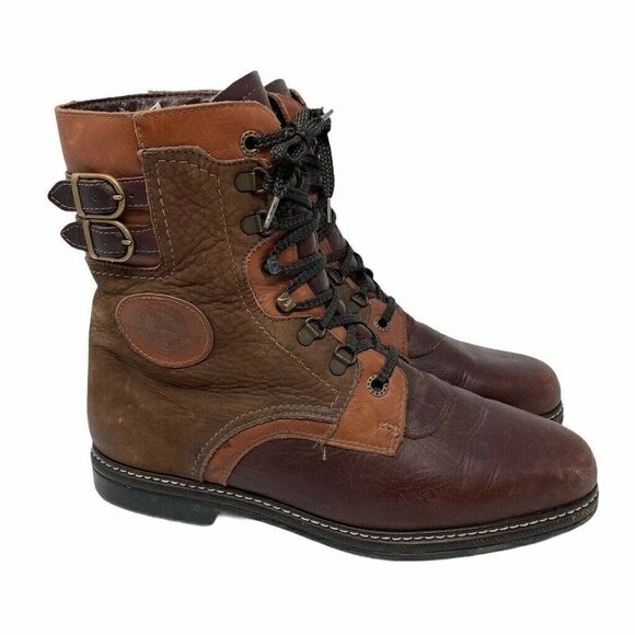 Eddie Bauer Mens Ankle Boots Brown Leather Shearling Lined Buckle Lace Up 10.5 M - Picture 1 of 10